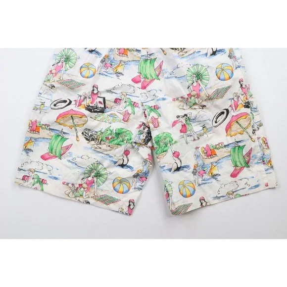 Vintage 90s Streetwear Womens 14 Pleated Beach Summer Bermuda Shorts Cotton USA
